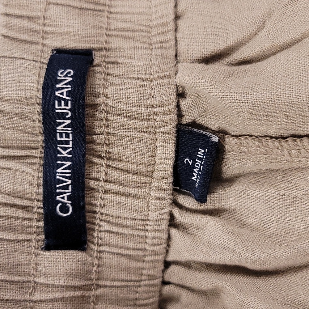 Calvin Klein Jeans Linen Blennd Beach Pants Elastic Ankle Drawstring Waist Sz 2 - Picture 8 of 9